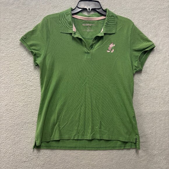 Disney Polo Womens Large Green Embroidered Preppy Minimal Short Sleeve - Picture 1 of 7